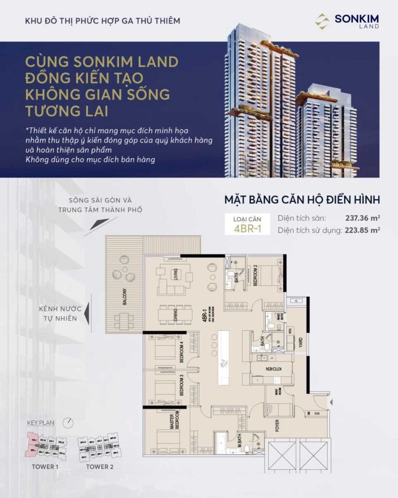 Mặt bằng căn hộ 4 phòng ngủ The Megapolis Thủ Thiêm trên đường Mai Chí Thọ