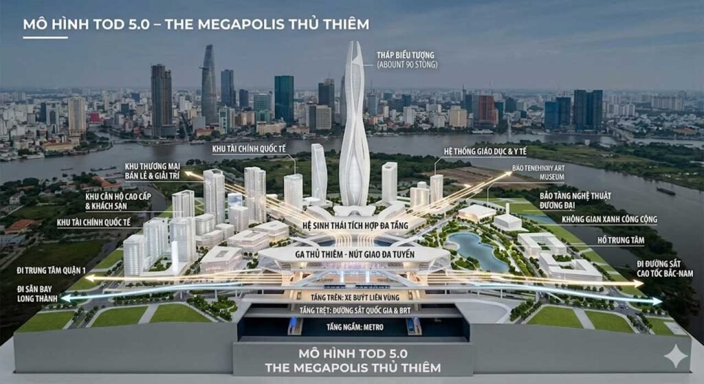 Ảnh do AI tạo ra để nói về mô hình TOD 5.0 The Megapolis