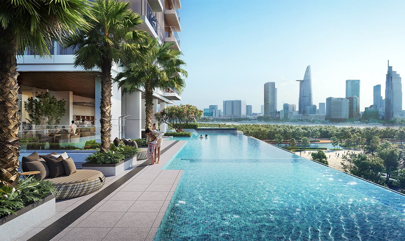 Hồ bơi vô cực tiện ích nội khu căn hộ The OpusK Residence Thủ Thiêm