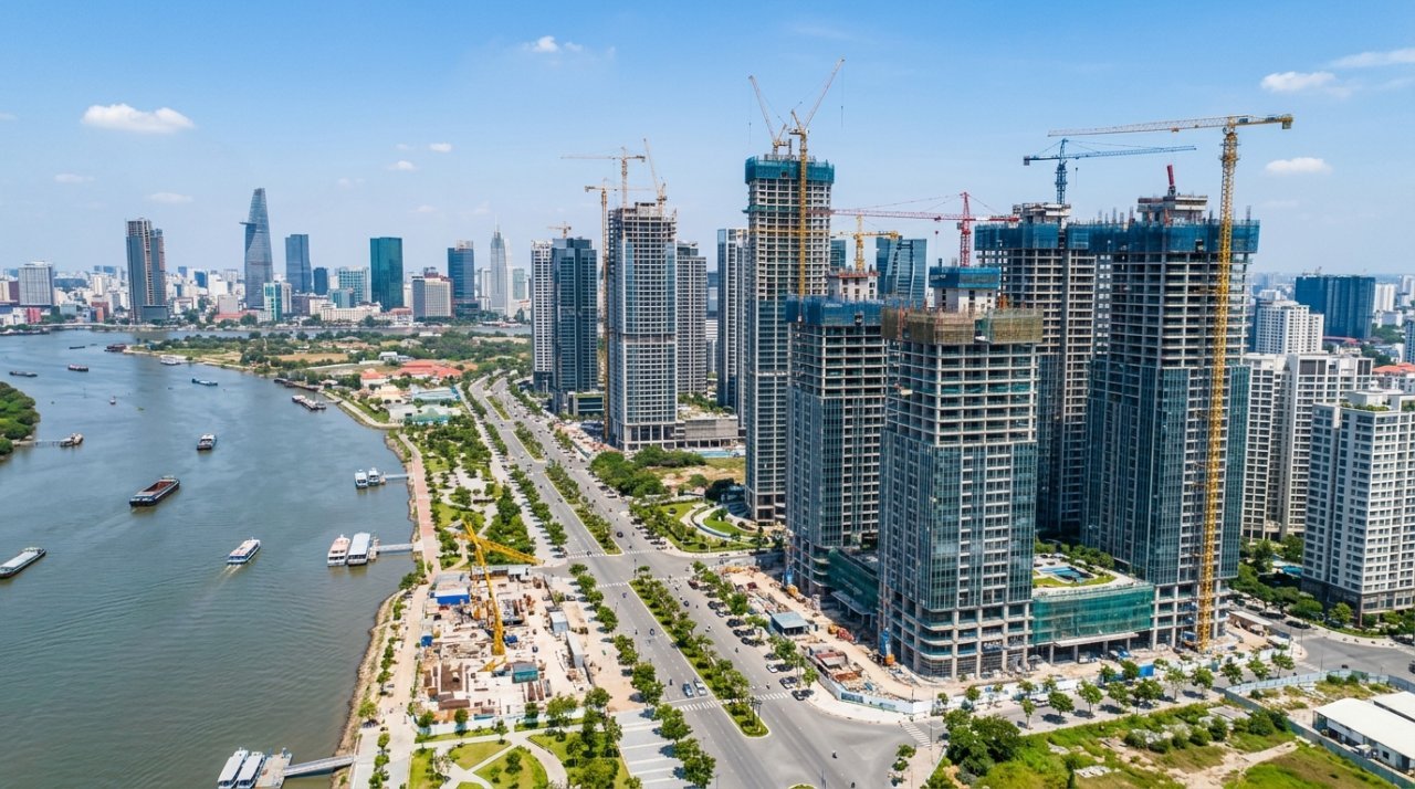 Đại lộ Mai Chí Thọ Thủ Thiêm nhìn từ trên cao gần khu vực The Megapolis