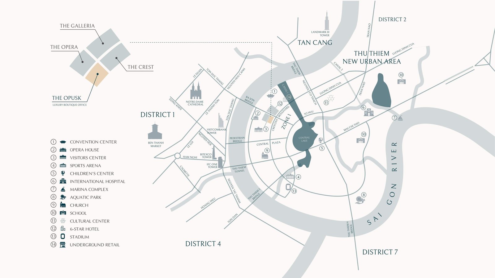 Vị trí văn phòng The OpusK Office tại The Metropole Thủ Thiêm Thủ Đức