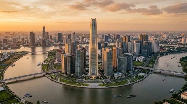 Trung tâm tài chính quốc tế Thủ Thiêm nhìn từ trên cao năm 2035