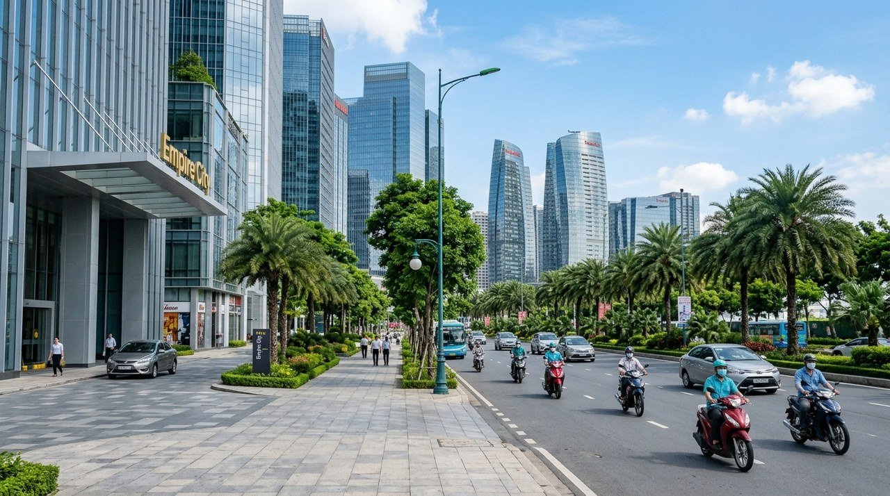 Tòa nhà văn phòng tài chính hiện đại tại Thủ Thiêm dọc đại lộ Mai Chí Thọ