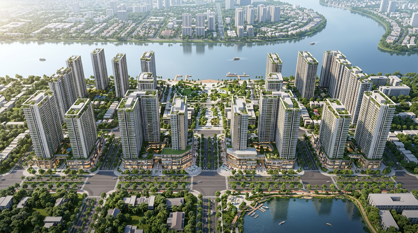 Quy hoạch tổng thể Khu đô thị mới Thủ Thiêm nhìn từ trên cao, khu vực TOD quanh ga Thủ Thiêm