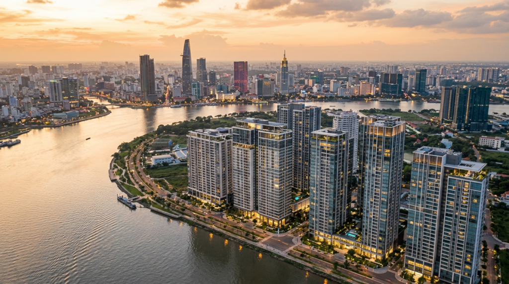 The Megapolis Thủ Thiêm - Khu đô thị mới Thủ Thiêm nhìn từ trên cao — vị trí tọa lạc của The Megapolis