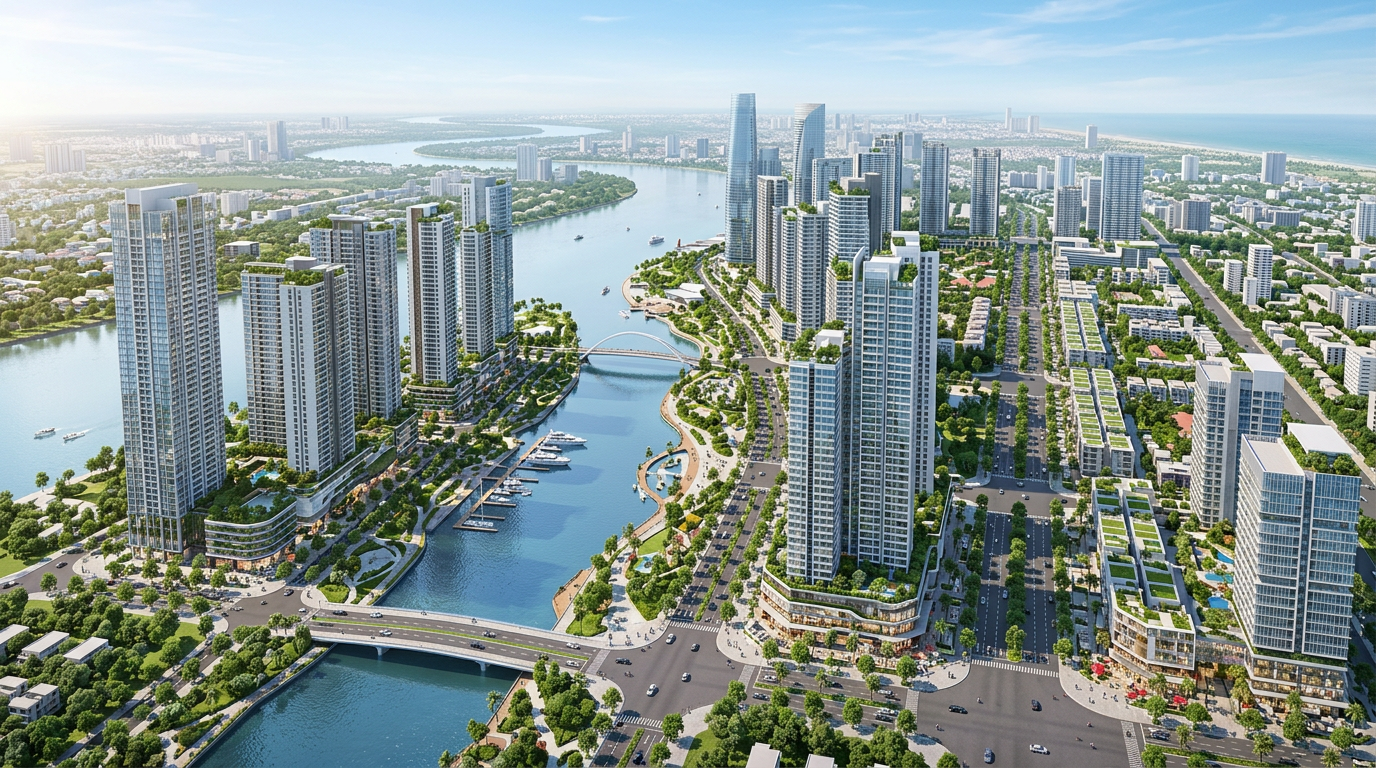 Tuyến đường trục đang thi công tại Khu đô thị mới Thủ Thiêm năm 2026